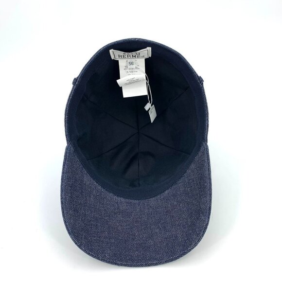 Hermes Deep Blue Denim Cotton Baseball Cap Size 56 Adjustable Strap 100% Cotton
